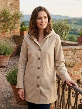 Appleseed's Medium Beige Hooded Button Front Coat